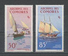 COMORES 1964 PA N° 10/11 *  Neufs = MH Légère Trace De Charnière  Cote: 9.50 €  Bateaux Boats Ships Sailboats - Airmail