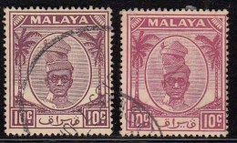 10c 2 Diff., Shade / Colour,  Perak Used 1950  Malaya, - Perak