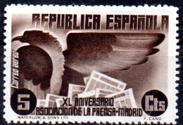 SPAIN 1936 40th Anniv Of Madrid Press Association - 5c Pyrenean Eagle & Newspapers  MH - Ongebruikt