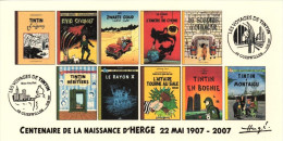 FRANCE 2007 N°12 Albums Fictifs + 2 Cachets Premier Jour FDC TINTIN KUIFJE TIM HERGE GUEBWILLER - Hergé