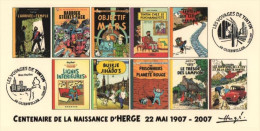 FRANCE 2007 N°13 Albums Fictifs + 2 Cachets Premier Jour FDC TINTIN KUIFJE TIM HERGE GUEBWILLER - Hergé