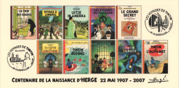 FRANCE 2007 N°15 Albums Fictifs + 2 Cachets Premier Jour FDC TINTIN KUIFJE TIM HERGE GUEBWILLER - Hergé