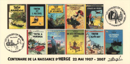FRANCE 2007 N°18 Albums Fictifs + 2 Cachets Premier Jour FDC TINTIN KUIFJE TIM HERGE GUEBWILLER - Hergé