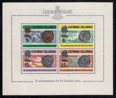 Cayman Islands MNH Scott #309a Souvenir Sheet Of 4 Notes And Coins Of The Caymans - 1st Currency Issue - Kaimaninseln