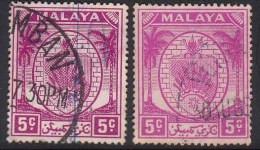 5c X  2 Shades / Colour, Negri Sembilan Used 1949,  Definitive, Malaya, - Negri Sembilan