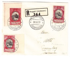 R-Brief Ruggel 29.XII.29 Nach Triesenberg Mit Mi# - Zu# 54 X 3 Verschiedene Farbnuancen - Poste Aérienne