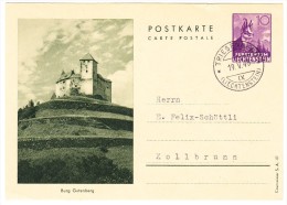 Ganzsache Postkarte 10 Rp.Triesenberg 19.V.43 Nach Kollbrunn Motiv Burg Gutenberg - Entiers Postaux