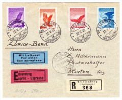 Express Lufrpost R-Brief 22.5.35 Triesenberg Nach Murten SBK#F9y-12y  Mi#143x-146x - Luchtpostzegels