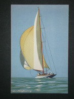 Ref3139 WA CPA Yacht Courant Vent Arrière Avec Son Spinnaker - Haffner - Ligue Maritime Et Coloniale - AEC Paris - Haffner