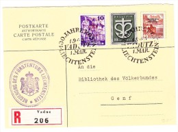 Mischfrankatur  FL + CH Dienstmarken Auf Dringlich R-Karte 1.3.45 Vaduz Nach Genf (Stempel 100Jahre Post Liechtenstein) - Official