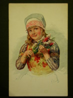 Ref3148 WA CPA Illustrée Par Feiertag Karl - Jeune Fille Au Bouquet - BKWI 814-1 - Feiertag, Karl