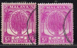 5c X 2 Colour / Shade Variety,  Kedah Used 1950, Malaya, - Kedah