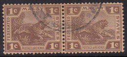 Used Pair, Wmk Crown CA, 1904  Tiger Motif., Federated Malay States, FMA, Malaya - Federated Malay States