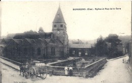 PICARDIE - 60 - OISE - SONGEONS - Eglise Et Rue Dela Gare - Attelage Du Laitier - Songeons