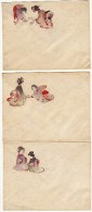 Enveloppe Soie Décorée Chine Chinoises Japon Japonaises 3 Petites Enveloppes - Autres & Non Classés