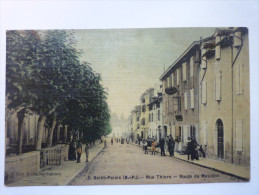 SAINT-PALAIS  :  Rue  THIERS  -  Route De  Mauléon  -  Carte Toilée Couleur  - Saint Palais