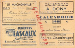 87 - LIMOGES - CALENDRIER 1948- OFFERT PAR COMMERCANTS- DONY- LASCAUX- BAR LE MALCHONVILLE- LADEUICH- GUITARD-DARTOUT- - Small : 1941-60
