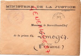 87 - LIMOGES - PRISON- ENVELOPPE MINISTERE DE LA JUSTICE RARE CACHET SERVICE DES TRANSFEREMENTS - Documenti Storici