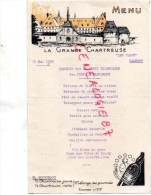 38 - LA GRANDE CHARTREUSE - MENU 19 MAI 1955-BANQUET ADJOINTS TECHNIQUES PONTS CHAUSSEES -LES FLOTS TALMONT-M. BOURREAU - Menú