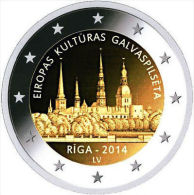 LATVIA COMMEMORATIVE COIN 2 EURO EUR 2014 RIGA EUROPEAN CAPITAL OF CULTURE UNC (FROM ROLL) - Latvia