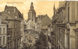 Giessen, Schulstrasse Mit Strassenbahn, Rückseitig Bahnpoststempel Berlin-Frankfurt, 1928 - Giessen