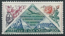 1952 SAN MARINO POSTA AEREA GIORNATA FILATELICA RICCIONE 200 LIRE MNH ** - ED674 - Luftpost