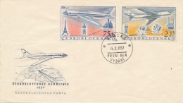 Czechoslovakia / First Day Cover (1957/15) Praha 3 (c): Czechoslovak Airlines (CSA) - Cairo (Great Sphinx Of Giza) - Egyptologie