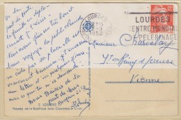 = Timbre N°885 Type Marianne De Gandon 2.9.1952 Lourdes Carte Postale Façade De La Basilique Avec Couronne Et Croix - 1945-54 Marianne (Gandon)