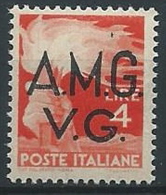 1945-47 TRIESTE AMG VG DEMOCRATICA 4 LIRE VARIETà PUNTO SOPRA G MNH ** - ED695 - Mint/hinged