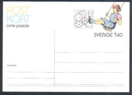 Sweden 1980 Postal Stationery Card: Sport, Girl On Swing; Balls Cancellation; - Gebraucht