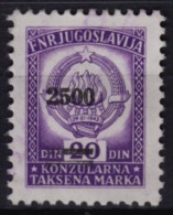 1965 Yugoslavia - Consular Revenue Stamp - 2500 / 20 Din Overprint - Service