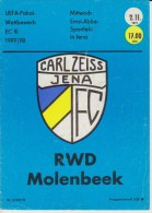 Official Football Programme CARL ZEISS JENA  - RWD MOLENBEEK Belgium European UEFA Cup 1977 3rd Round - Habillement, Souvenirs & Autres