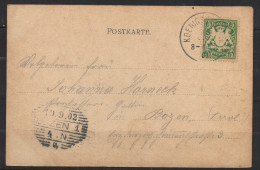 S259.-.GERMANY-  BAYERN .-. CARD.-. ARMS COAT, 5 PF. GREEN. TO BOZEN - Brieven En Documenten