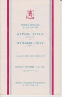 Official Football Programme ASTON VILLA - DYNAMO KIEV Friendly Match 1961 - Habillement, Souvenirs & Autres