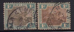 1c Tiger, Wmk Crown CA, 2 Diff.,  Tiger Motif, Federated Malay State, Malaya As Scan - Federated Malay States