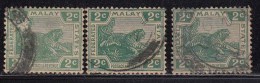 2c Tiger, 3 Diff.,  Tiger Motif, Federated Malay State, Malaya As Scan - Federated Malay States