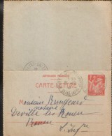 France -Entier Postal Carte Lettre Type Iris 1f  Circule En 1941 A Rouen - 2/scans - Cartoline-lettere