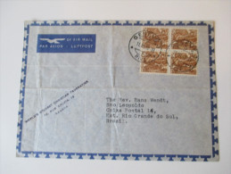 Schweiz Nr. 302 Als 4er Block MeF Luftpostbrief Nach Brasilien. Verwendet 1948. World's Student Christians Federation - Storia Postale