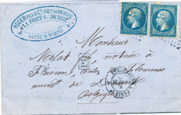 749/22 - Lettre TP France Ambulant Strasbourg à Paris 1863 Vers ANTHEE Belgique - Verso France Par Ambt MIDI 2 - Officinas De Paso