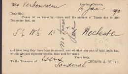 Canada Postal Stationery Ganzsache Entier 1 C Victoria Private Print CRONYN & BETTS LONDON Ontario 1890 (2 Scans) - 1860-1899 Reinado De Victoria