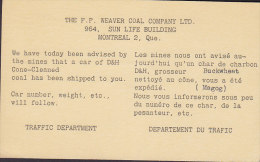 Canada Postal Stationery Ganzsache Entier 3 C George VI. Private Print F. P. WEAVER COAL Co., MONTREAL 1948 (2 Scans) - 1903-1954 De Koningen