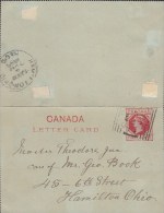 Canada Postal Stationery Ganzsache Entier 3 C Victoria Letter Card LONDON Ontario 1895 To HAMILTON Ohio USA (2 Scans) - 1860-1899 Regno Di Victoria