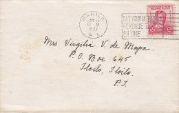 United States Possession Philippines Slogan 'Pay Your Internal Revenue Taxes On Time' MANILA Cover Lettre 1937 To ILOILO - Filippine