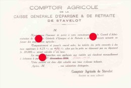 Comptoir Agricole De La Caisse Générale D´ Epargne & De Retraite  De STAVELOT 1935 - Agriculture