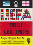 Official Football Programme NOTTINGHAM FOREST - AEK ATHENS European Cup ( Pre - Champions League ) 1978 2nd Round - Habillement, Souvenirs & Autres