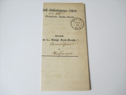 Post Behändigungs - Schein Erfurt 1869 Portofreie Justiz - Sache. 2 Stück. Postdokumente Altdeutschland - Cartas & Documentos
