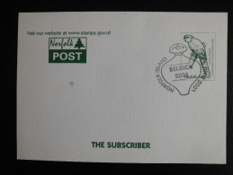Postcard Norfolk Island - Animal / Bird - Special Postmark Belgica 2001 - Exposiciones Filatélicas