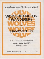 Official Football Programme WOLVES - HANOVER 96 Friendly Match 1970 - Bekleidung, Souvenirs Und Sonstige