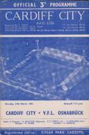 Official Football Programme CARDIFF CITY - VFL OSNABRUCK Germany Friendly Match 1961 - Habillement, Souvenirs & Autres