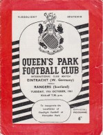 Official Football Programme RANGERS - EINTRACHT FRANKFURT Friendly Match 1961 RARE - INAUGURATION OF FLOODLIGHTS - Habillement, Souvenirs & Autres